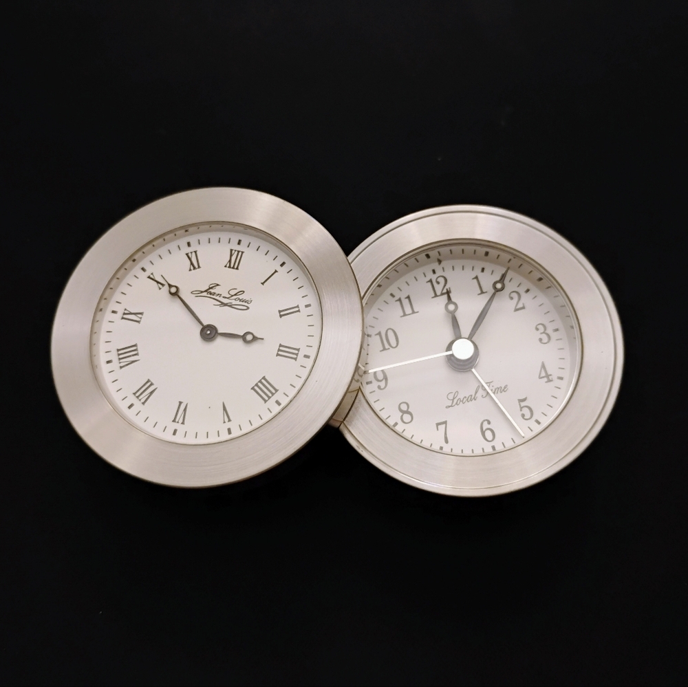 Jean Louis Solid Brass Elegant Travel Mini Desk Clock 2 Tier Edition